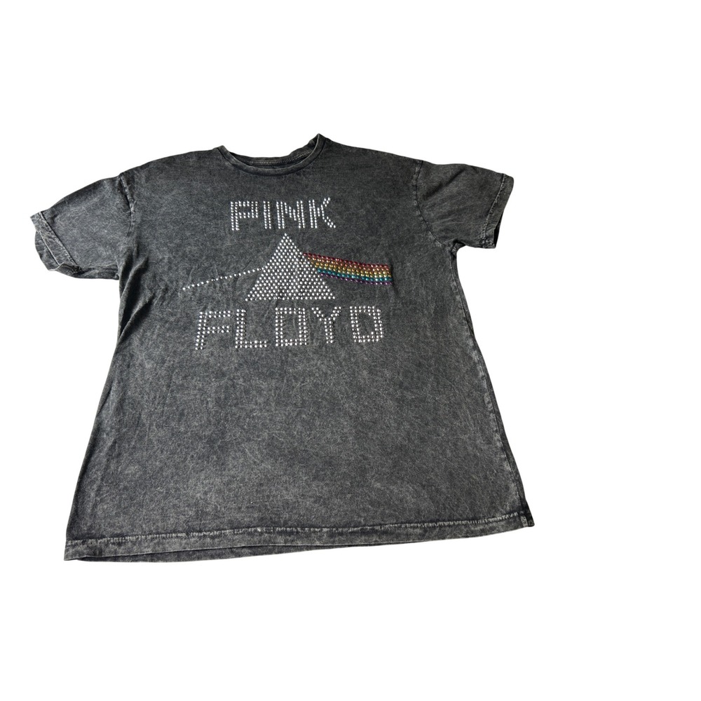 Pink Floyd T Shirt Gray Mineral Wash Rhinestone Embellished Band‎ Tee